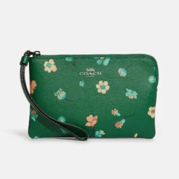 Coach Women's Canvas Mystical Floral Print Corner Zip Wristlet NWT Green Floral - Picture 4 of 10